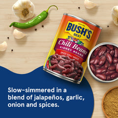 Close-up of Bush's Best kidney beans in sauce highlighting rich texture.