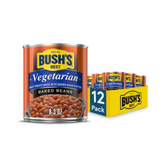 Bush's Best Vegetarian Baked Beans can 8oz, ready for pantry meals with plant-based protein.