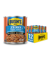 Bush's Best zero sugar added baked beans can close-up, showing rich flavor with no added sugar.