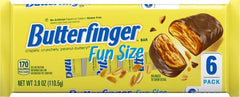 Butterfinger Fun Size bars arranged for a party or Halloween treat display.