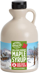 Butternut Mountain Farm maple syrup bottle on kitchen counter for everyday cooking.