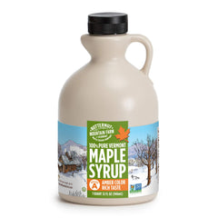 Butternut Mountain Farm maple syrup amber color pour enriches breakfast with a rich, natural maple flavor