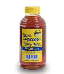 Buzzn Bee Raw Florida Honey bottle, wildflower flavor, unfiltered, unpasteurized for rich natural sweetness
