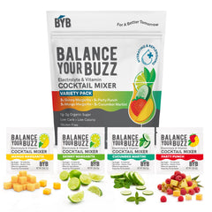 BYB Mixers Variety Pack: box of packets for easy, low-calorie drink options.
