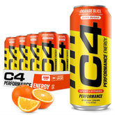 C4 Energy Orange Slice can front view, bold flavor ideal for pre-workout energy.