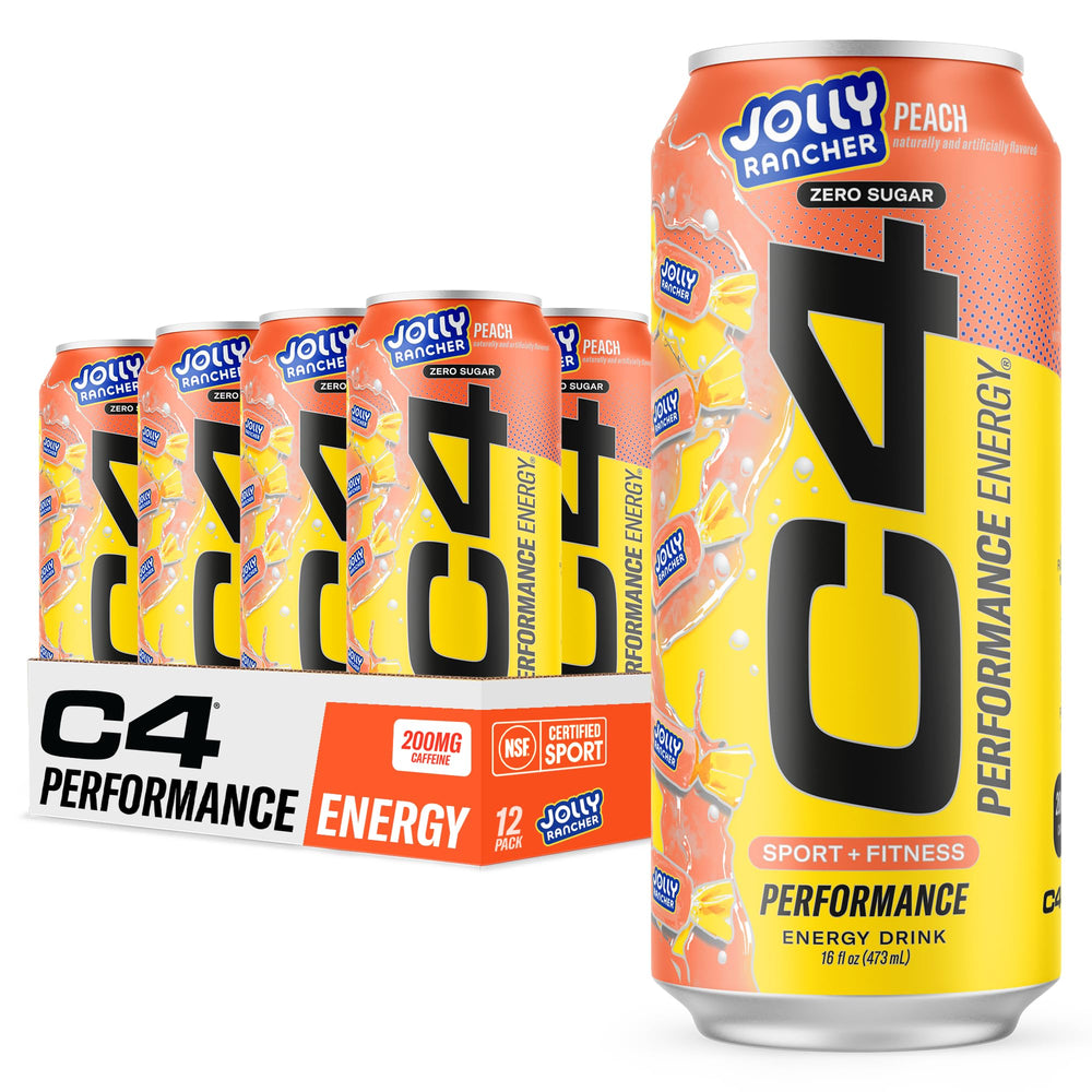 C4 Energy X JOLLY RANCHER Peach can front view for bold energy during workouts