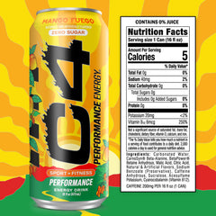 Pour shot of C4 Mango Fuego showing refreshing mango aroma.