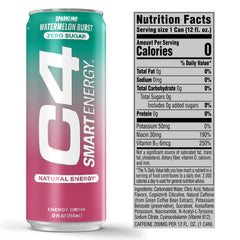 C4 Watermelon Burst label highlighting InnovaTea caffeine and Cognizin for mental performance.