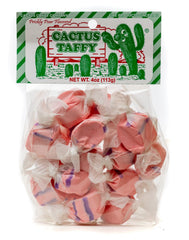 Cactus Candy Company prickly pear taffy in a bright green bag, ideal on-the-go treat.