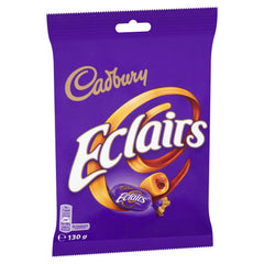 Cadbury Chocolate Eclairs 130g eclairs closeup, rich chocolate coating over soft toffee