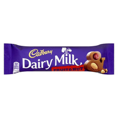 Cadbury Dairy Milk Fruit and Nut front view with creamy chocolate and fruit.