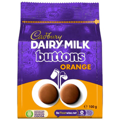 Cadbury Dairy Milk Orange Giant Buttons in a 100 g bag, perfect for sharing and snacking