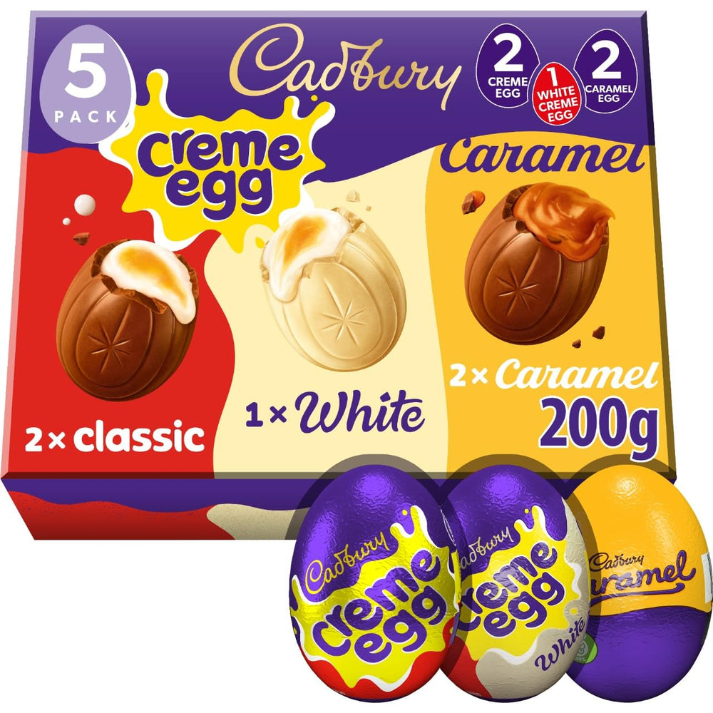 Cadbury mixed eggs gift box with white, milk, and caramel creme eggs for sharing