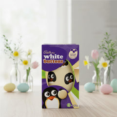 Cadbury White Buttons Egg with bag emphasizes pairing buttons for a flexible, indulgent Easter moment.