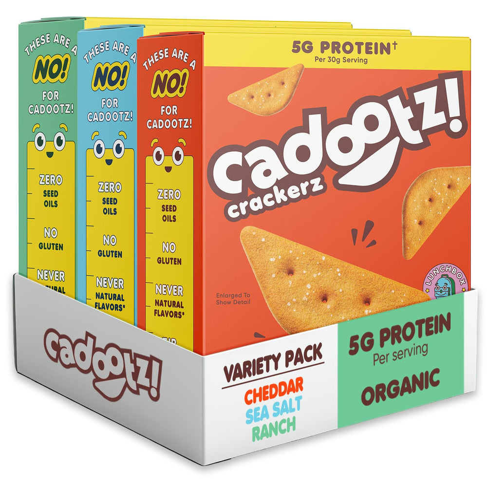 cadootz! variety pack packaging shown for convenient school snacks