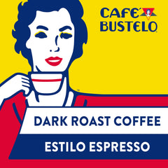 Cafe Bustelo Espresso Ground Coffee being poured from canister for a rich brew.
