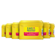 Cafe Bustelo Espresso Ground Coffee unopened canister delivering bold aroma for morning brew.