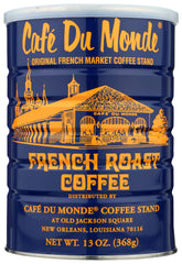 Cafe Du Monde French Roast packaging highlights bold flavor for daily mornings.