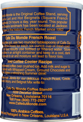 Cafe Du Monde French Roast coffee steaming cup suggests a rich, aromatic brew.