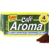 Cafe Aroma Decaf Espresso Dark Roast bag preserves freshness and bold Cuban flavor.