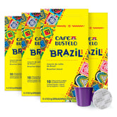 Cafe Bustelo aluminum espresso capsules Brazil blend pack for quick, bold espresso at home.