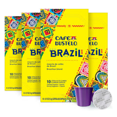 Cafe Bustelo aluminum espresso capsules Brazil blend pack for quick, bold espresso at home.