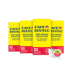 Cafe Bustelo Espresso Style dark roast pods box for bold mornings.