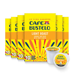 Cafe Bustelo light roast packaging showing vibrant aroma for quick morning brew
