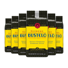 Cafe Bustelo Supreme whole bean pack six bags ideal for versatile home grinding.