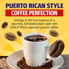 Cafe El Morro espresso ground coffee pour captures rich aroma for moka pot.