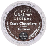 Cafe Escapes dark chocolate hot cocoa packaging showing 48 K-Cups for quick indulgence