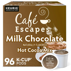 Cafe Escapes Milk Chocolate Hot Cocoa K-Cup pods deliver creamy indulgence for cozy mornings.