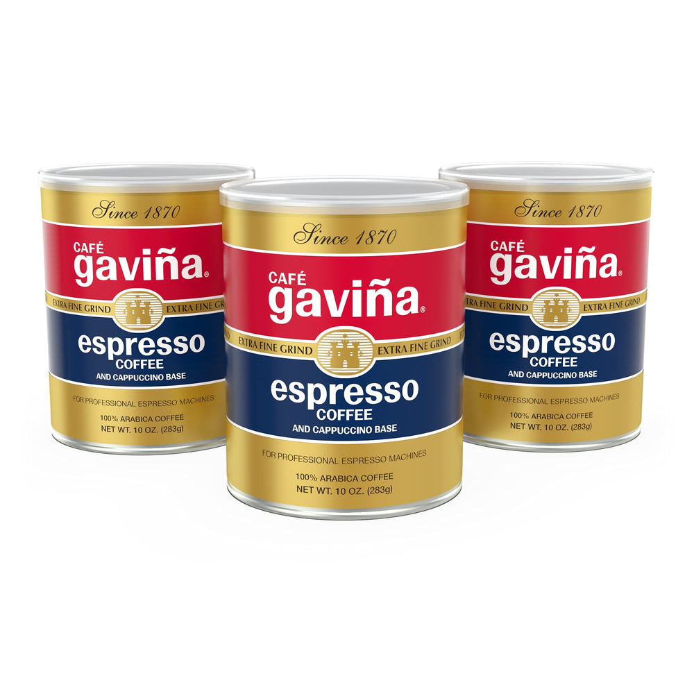 Café Gaviña Espresso Roast can, extra-fine grind, ideal for espresso extraction.