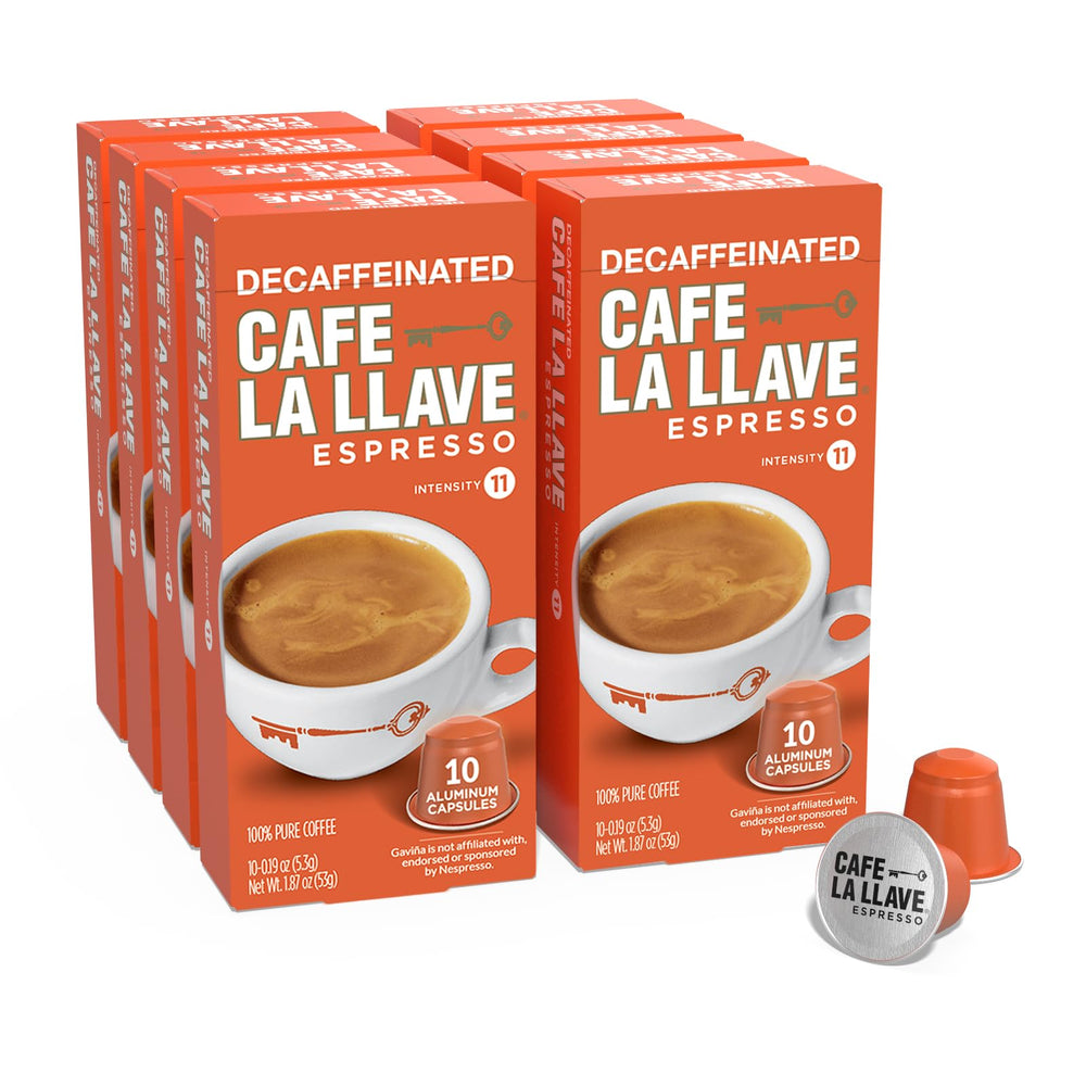 Cafe La Llave decaf Latin-style espresso pods arranged neatly for freshness
