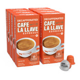 Cafe La Llave decaf Latin-style espresso pods arranged neatly for freshness