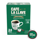 Cafe La Llave espresso-style pods show bold aroma for quick espresso-style cups.