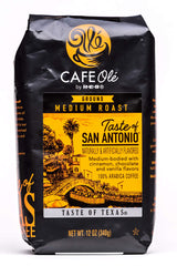 Cafe Ole Taste of San Antonio 12oz pack-shot showing cinnamon-chocolate-vanilla aroma