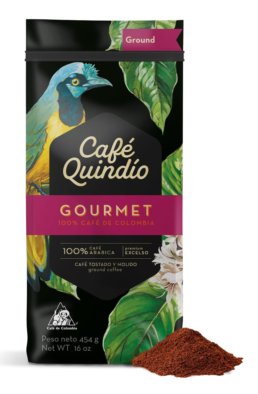 Cafe Quindio medium roast Excelso ground coffee in a bag for daily mornings