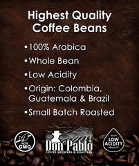 Don Pablo Signature Blend roasted coffee beans with rich aroma and even texture.
