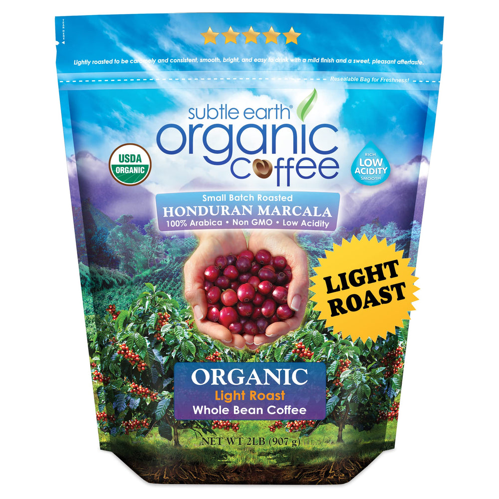 Cafe Don Pablo Subtle Earth bag on counter highlighting organic low-acidity aroma for everyday brews