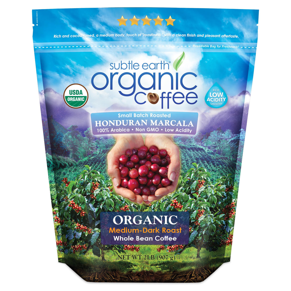 Cafe Don Pablo Subtle Earth organic coffee bag with eco-certification for sustainability.