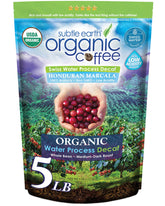 Cafe Don Pablo Subtle Earth Organic Decaf 5lb bag offers smooth, low-acid flavor for evening coffee sessions.
