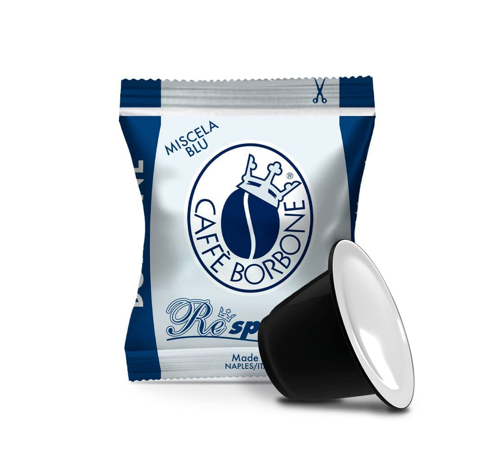 Caffè Borbone Blue Blend pods pack on display for fresh, at-home Italian espresso