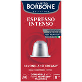 Caffe Borbone Espresso Intenso aluminum capsules in packaging front for quick, reliable espresso.
