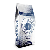 Caffe Borbone Miscela Blu whole beans shown from the front, hinting at rich crema for espresso.