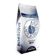 Caffe Borbone Miscela Blu whole beans shown from the front, hinting at rich crema for espresso.