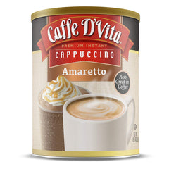 Caffe D'Vita Amaretto Cappuccino can front view for premium mix.