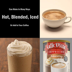 Caffe D'Vita Amaretto Cappuccino served hot in a mug.