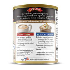 Caffe D'Vita blended cappuccino with ice and whipped cream creating a frothy, refreshing drink.