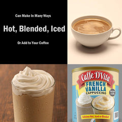 Cup of Caffe D'Vita French Vanilla Cappuccino with rich foam.